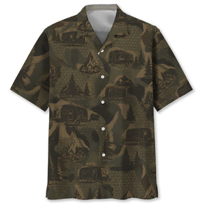Travel Trailer Camping Camouflage Hawaiian Shirt