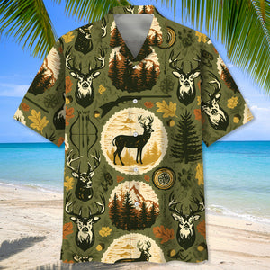 Retro Deer Hunting Badge Forest Hawaiian Shirt