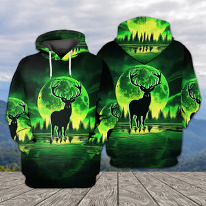 Deer Green Moonlit Art All Over Print Shirt