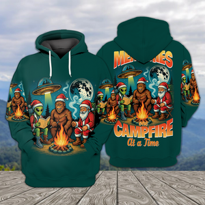 Funny Bigfoot Alien And Santa Making Memories One Campfire At A Time All Over Print Shirt