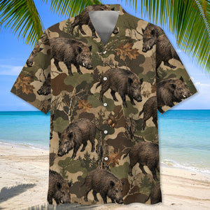 Feral Hog Woodland Hunting Camo Hawaiian Shirt