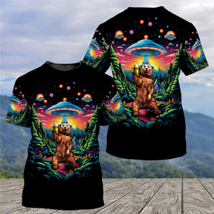 Bear Alien Night Drinking All Over Print Shirt