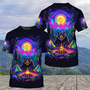Camping Night With Bear All Over Print Shirt