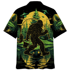 Bigfoot Fishing Green Alien Forest Hawaiian Shirt