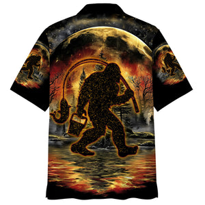 Fiery Bigfoot Fishing Hawaiian Shirt