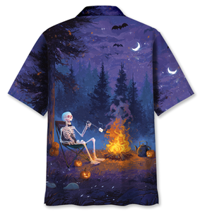 Skeleton Roasting Marshmallow Halloween Hawaiian Shirt