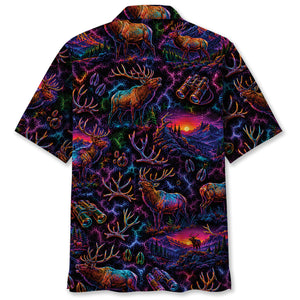Midnight Elk Hunting Neon Hawaiian Shirt
