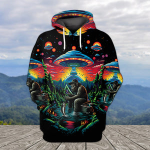Bassquatch Bigfoot Fishing Forest All Over Print Shirt