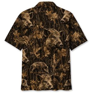 Vintage Feral Pig Art Camo Hawaiian Shirt