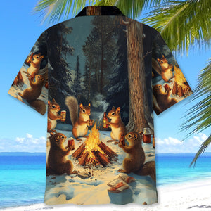 Funny Squirrel Drinking Campsite Hawaiian Shirt