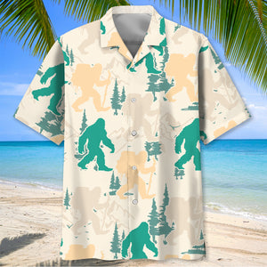 Bigfoot Hiking Mountain and Trees Hawaiian Shirt