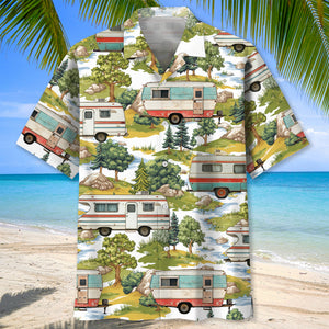 Camper Trailer Camping 80s Vintage Hawaiian Shirt