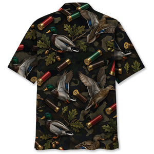 Vintage Duck Hunting Camouflage Black Hawaiian Shirt