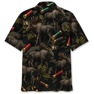 Vintage Moose Hunting Camouflage Black Hawaiian Shirt