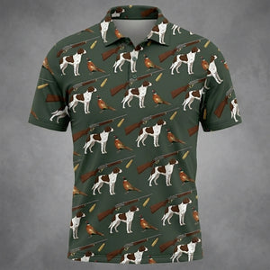 Vintage Hunting Dog & Pheasant Pattern Men Polo Shirt