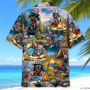 America Funny Dachshund Camping Hawaiian Shirt