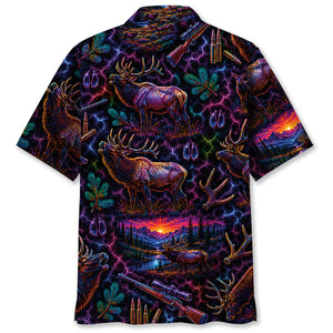 Midnight Elk Hunting Neon Hawaiian Shirt