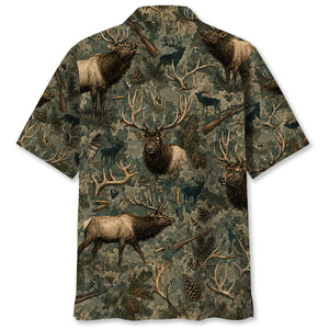 Vintage Elk Hunter Camo Hawaiian Shirt