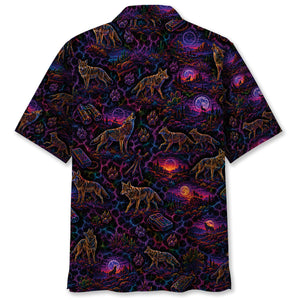 Midnight Coyote Neon Hawaiian Shirt