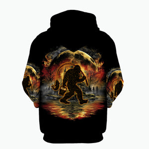 Fiery Bigfoot Fishing All Over Print Shirt