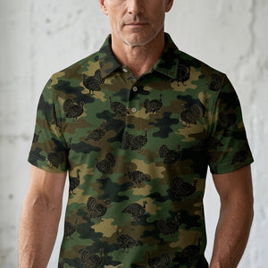 Wild Turkey Camouflage Millitary Men Polo Shirt
