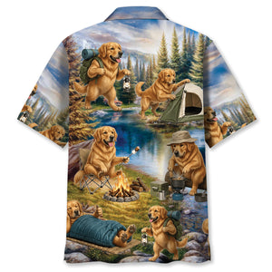 Golden Retriever Dog Funny Camping Hawaiian Shirt