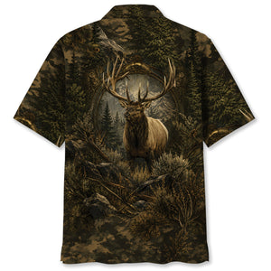Elk Hunting Dark Camo Hawaiian Shirt