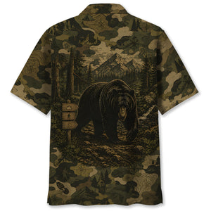 Black Bear Forest Camouflage Dark Hawaiian Shirt