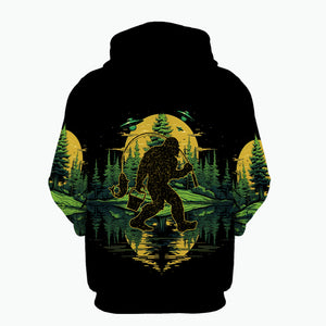 Bigfoot Fishing Green Alien Forest All Over Print Shirt