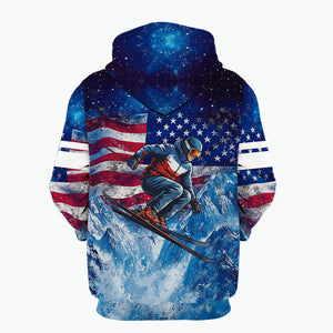 Patriotic USA Skiing Galaxy Winter All Over Print Shirt