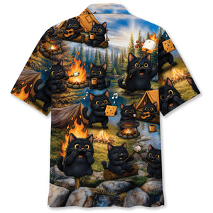 Vintage Black Cat Camping Hawaiian Shirt