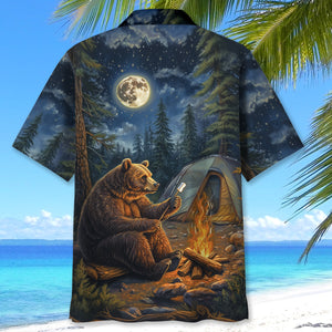 Grizzly Bear Sitting By The Campfire Hawaiian Shirt
