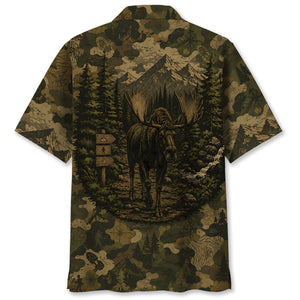 Moose Forest Camouflage Dark Hawaiian Shirt