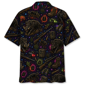 Retro Wild Hog Hunting Colorful Hawaiian Shirt