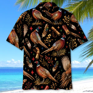 Pheasant Hunting Retro Black Hawaiian Shirt