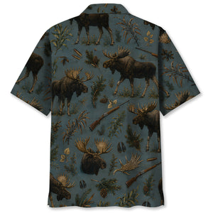 Vintage Slate Moose Hunt Hawaiian Shirt