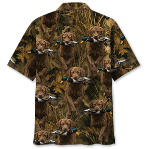 Camouflage Chesapeake Bay Retriever Running With Mallard Duck Hawaiian Shirt