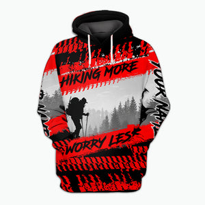 Custom Name Hiking More Worry Less Black Red All Over Print Shirt