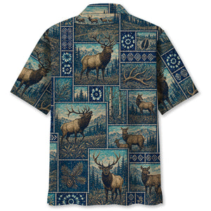 Vintage Blue Elk Hunting Hawaiian Shirt
