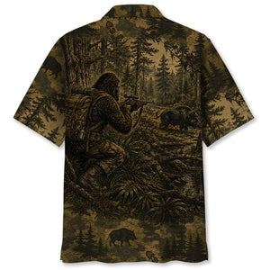Bigfoot Hog Hunting Camouflage Funny Hawaiian Shirt