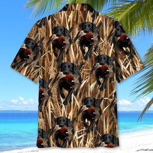 Camouflage Black Labrador Retriever Running With Wild Pheasant Hawaiian Shirt