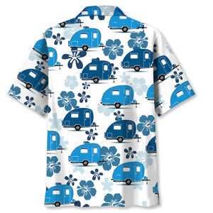 Teardrop Trailer Hibiscus Blue Hawaiian Shirt