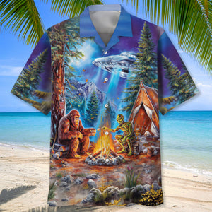 Bigfoot Alien Camping Night Hawaiian Shirt