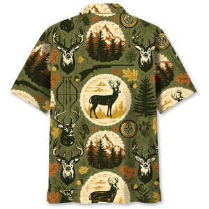 Retro Deer Hunting Badge Forest Hawaiian Shirt