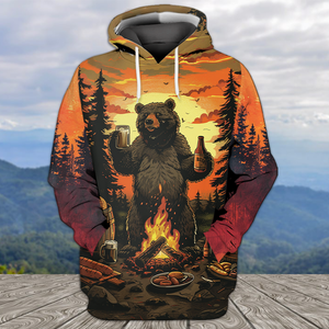 Funny Beer Bear Campfire All Over Print Shirt
