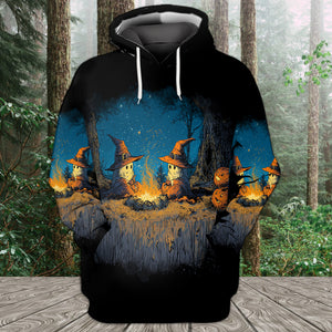 Spooky Pumpkin Campfire Night All Over Print Shirt