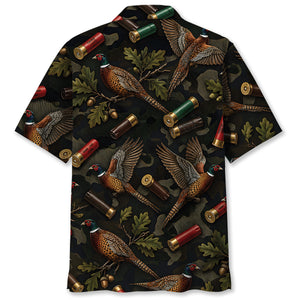 Vintage Pheasant Hunting Camouflage Black Hawaiian Shirt
