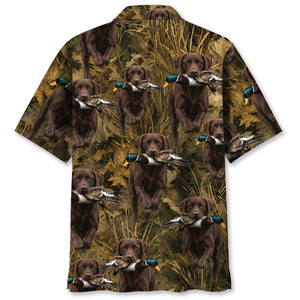 Camouflage Chocolate Labrador Retriever Running With Mallard Duck Hawaiian Shirt