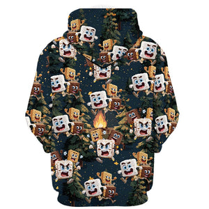 Chocolate and Cracker Chasing Marshmallow Camping All Over Print Shirt