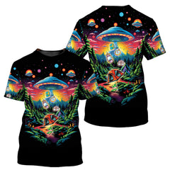 Alien UFO Abduction On Camping Site Night All Over Print Shirt